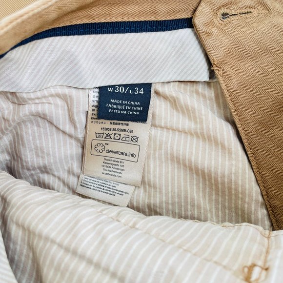 Scotch And Soda Mens Chino Pants 30x34 Stuart Regular Slim Fit Brown Stretch New - Picture 7 of 9